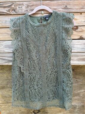 Cable & Gauge Green Lace Sleeveless Top Blouse Size Large